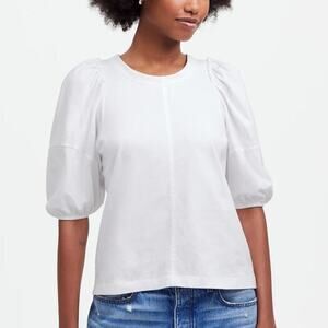 Madewell Top Short Puff Sleeve Tee Relaxed Fit 100% Cotton Eyelet White NWT S